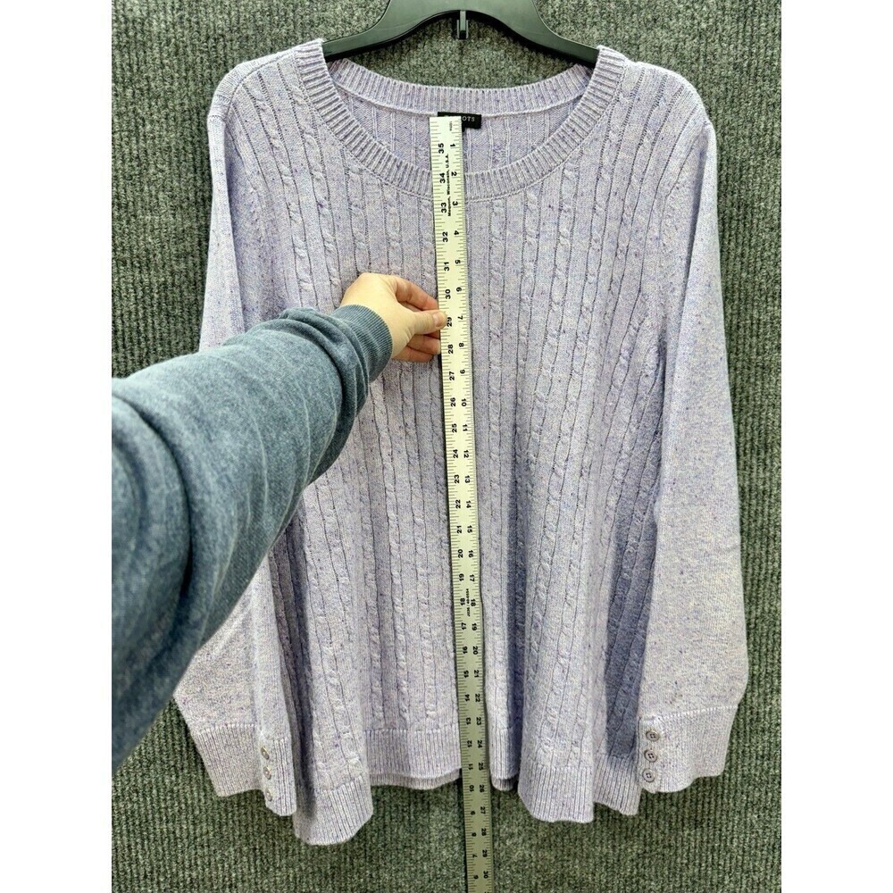 Talbots Cable Knit Tweed Sweater Top Womens 2X Soft Purple Button Cuff Crewneck - Picture 6 of 8